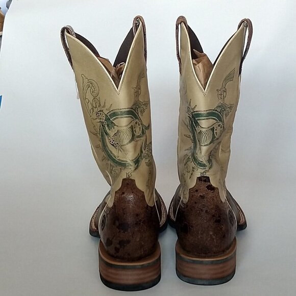 Ariat Mens Cowboy Western Boots Size 10 D Leather Beige Brown Green  10009583 - Picture 4 of 8
